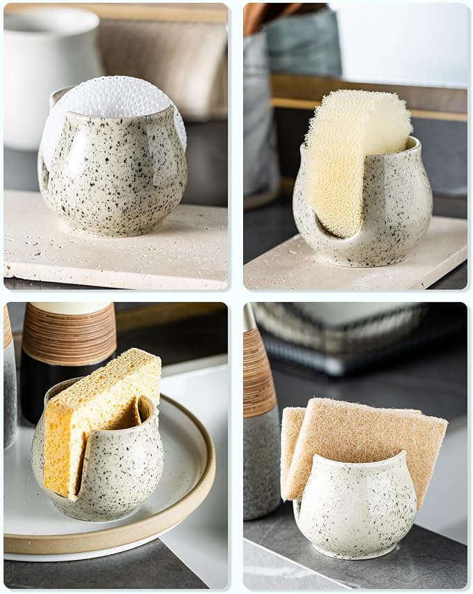 Sponge Holder for Kitchen Sink, Ceramic Dish Sponge Dish Rack Scrubby Caddy - Image 6
