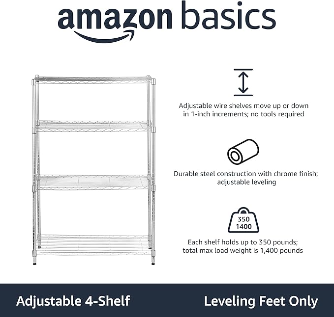 Amazon Basics 4-Shelf Adjustable Heavy Duty Steel Wire Rack Storage Shelving - Image 2