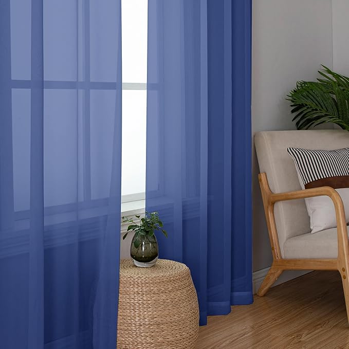 Chyhomenyc Royal Blue Sheer Curtains 63 Inch Length 2 Panels, Rod Pocket Solid - Image 5