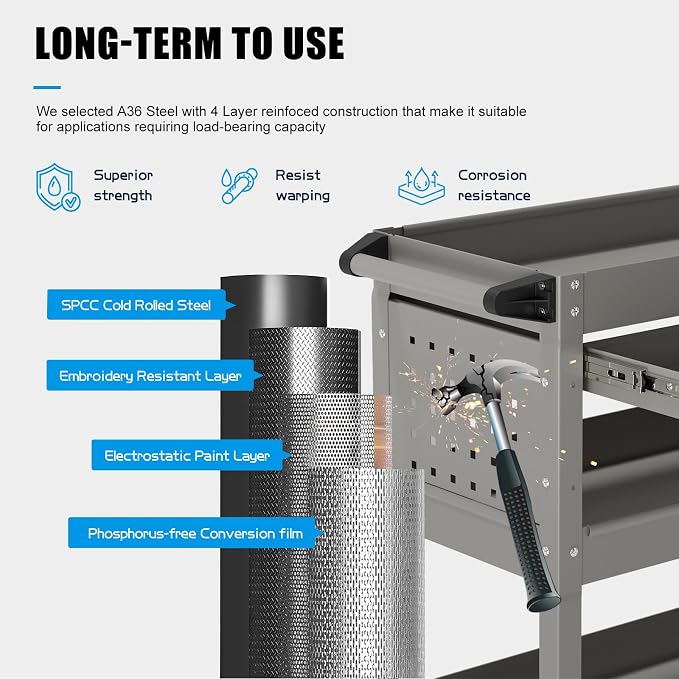 3 Tier Rolling Tool Cart on Wheels, Heavy-Duty Utility Cart Service Cart - Image 2