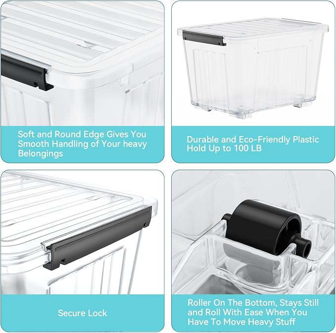 Nazhura 97 Quart Plastic Storage Bin, Stackable and Nestable Storage Boxes