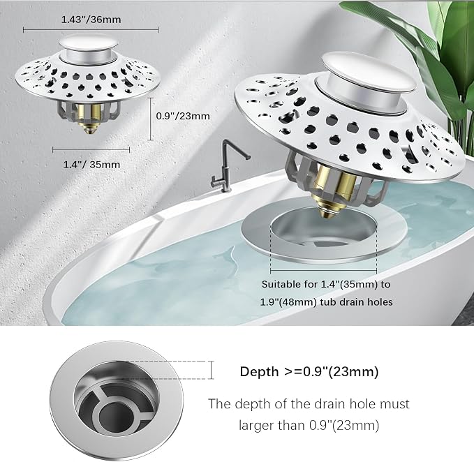 Tub Stopper Bathtub Drain Hair Catcher, 2 in 1 Bathtub Drain Stopper, Bathtub - Image 3