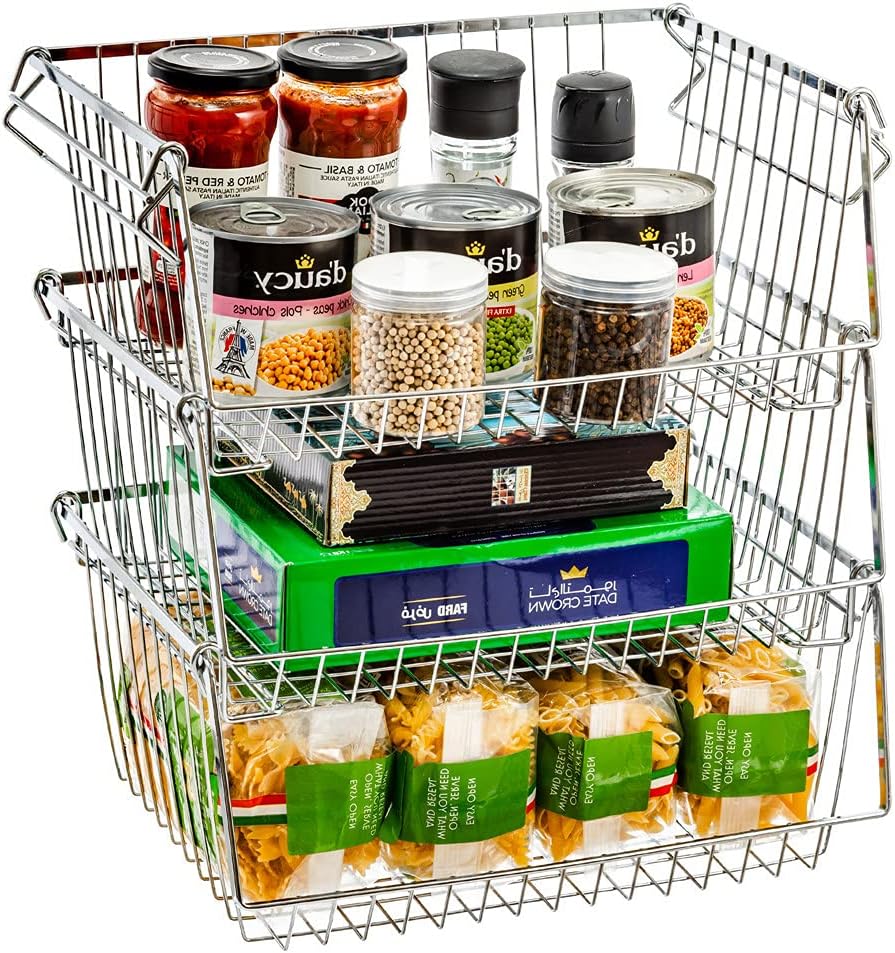 SANNO Stacking Baskets Bin Baskets Wire Storage Baskets Organization Farmhous...