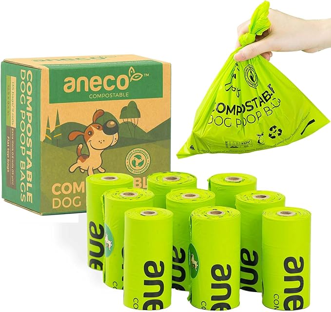 ANECO 100% Certified Home Compostable Dog Poop Bags, Large Poop Bags by ANECOCOMPOSTABLE