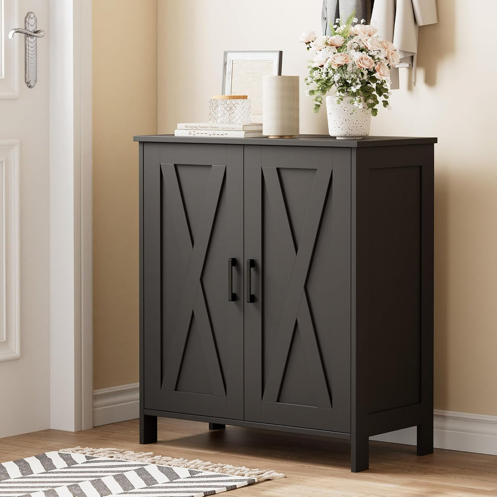 Homleke Farmhouse Shoe Cabinet with 2 Barn Doors & Wood Legs
