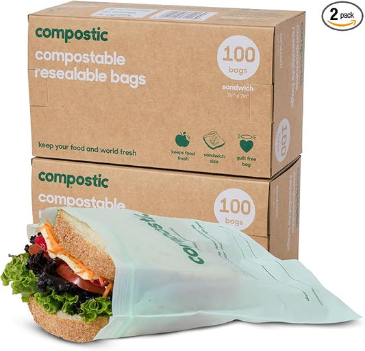Compostic Home Compostable Resealable Sandwich Bags, Microwave & Freezer Safe by COMPOSTIC