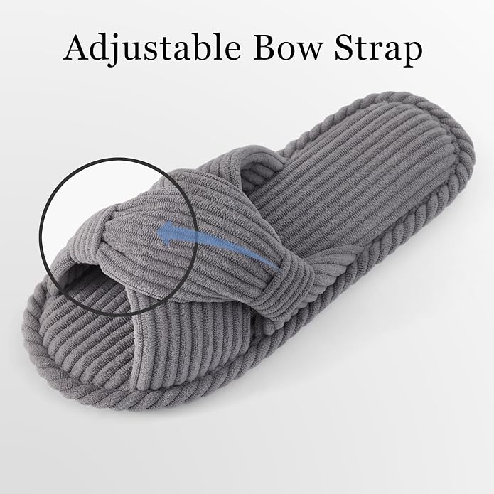 Evshine Summer House Slippers for Women Corduroy Cross Bow Indoor Slippers Open - Image 3