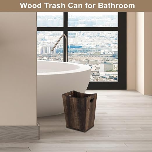 SEHERTIWY Wood Trash Can, Farmhouse Wastebasket Bin - Image 5