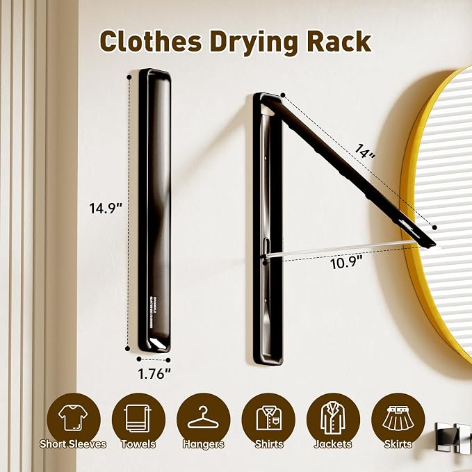 Clothes Drying Rack, Laundry Room Wall Mounted Retractable Clothes Hanger - Image 6