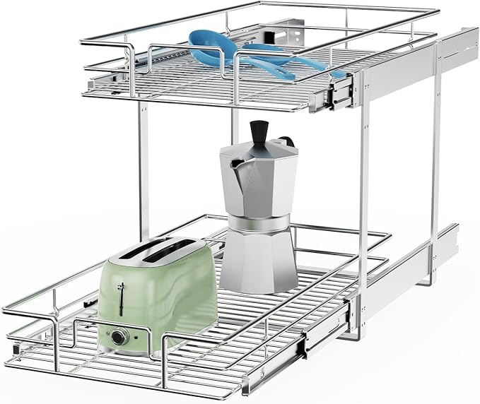 ROOMTEC Individual Pull Out Cabinet Organizer, 2 Tier Spice Rack Organizer by ROOMTEC