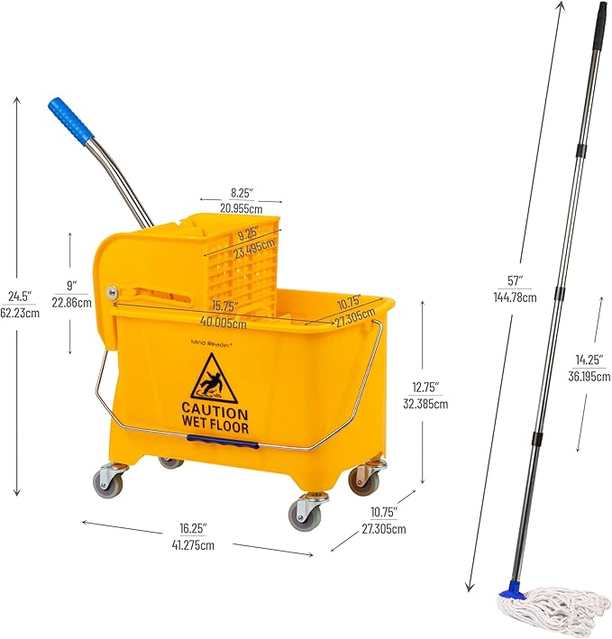 Mind Reader Bucket with Wringer and Mop Set, 22 Qt, Floor Cleaning, 16.25" L x - Image 4
