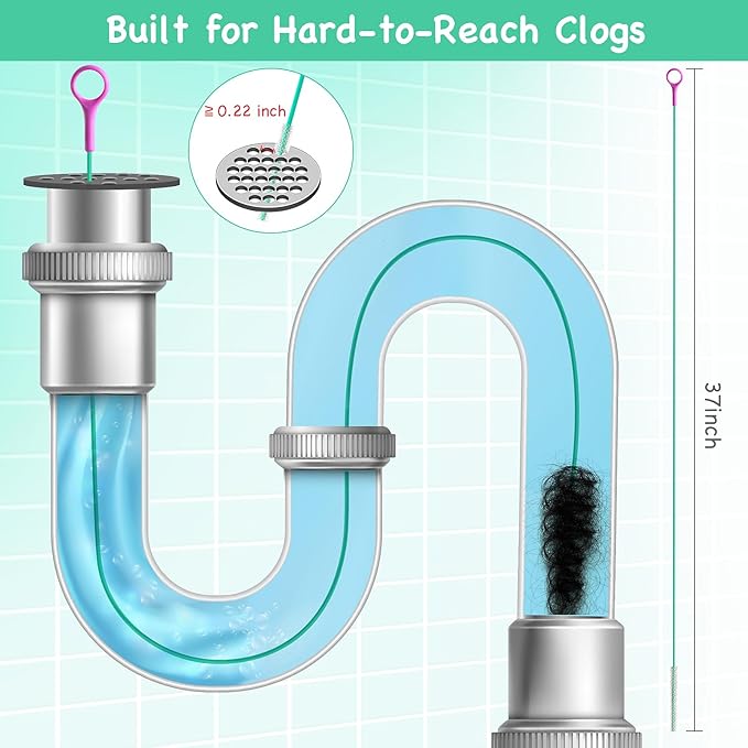 Drain Snake Hair Drain Clog Remover, 37-Inch Anti-Break Metal Sink Snake Drain - Image 3
