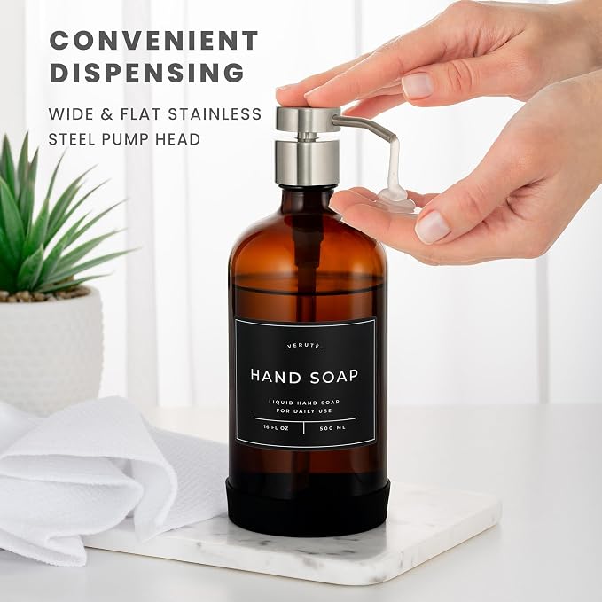16oz Glass Soap Dispenser with Stainless Steel Pump, 21 Waterproof Labels - Image 4