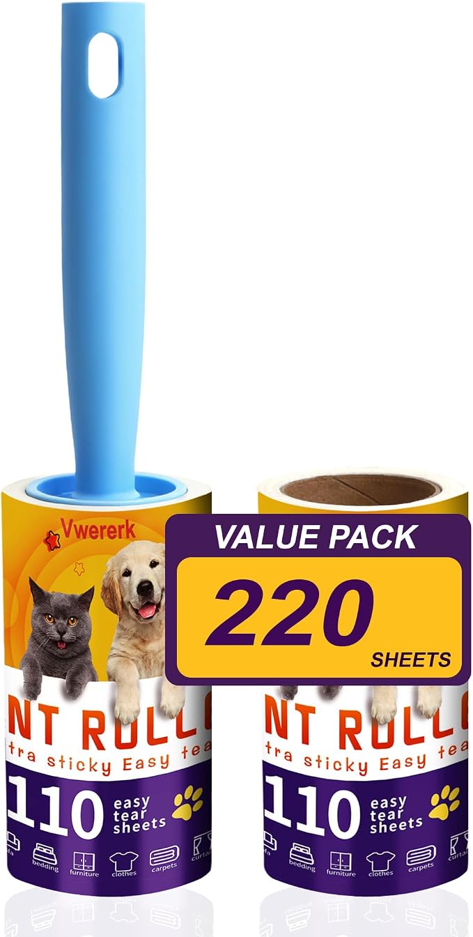Lint Rollers for Pet Hair Extra Sticky, 220 Sheets/2 Lint Roller Refills by VweRerk