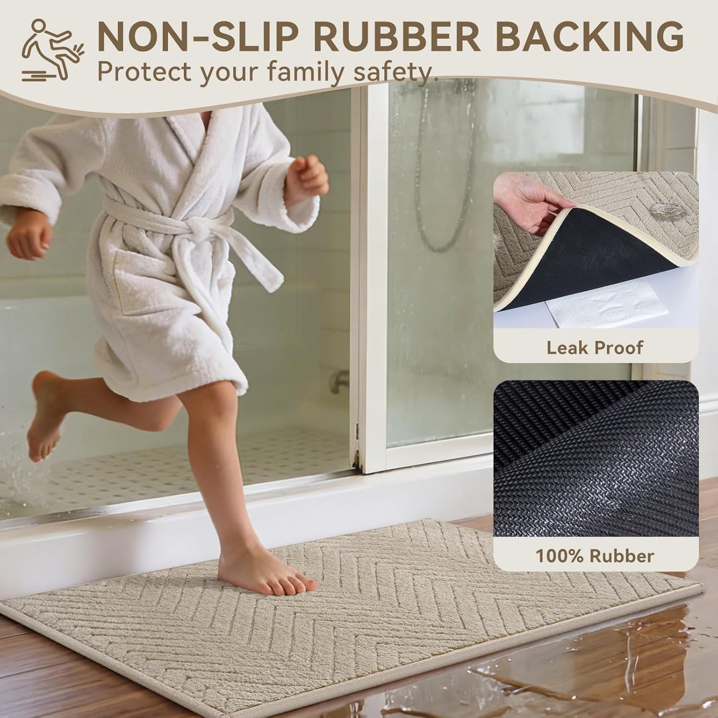 Bathroom Rugs Mat Quick Dry Absorbent Non Slip Bath Mat Bath Mats for Bathtub Mat Bathroom Carpet Fit Under Door Washable Floor Bath Rug Brown 24x36