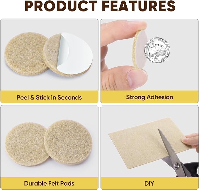 BALEINE 300PCS Felt Furniture Pads, Scratch-Reducing Floor Protectors - Image 4