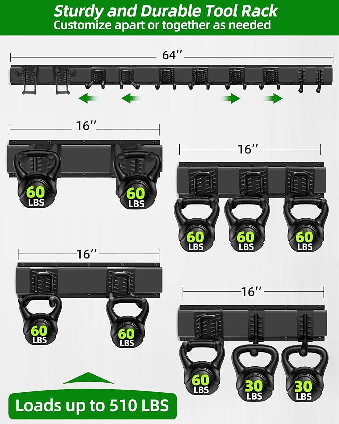 64 inches Garage Tool Organizer Wall Mount, Heavy Duty Garden Tool Organizer - Image 3