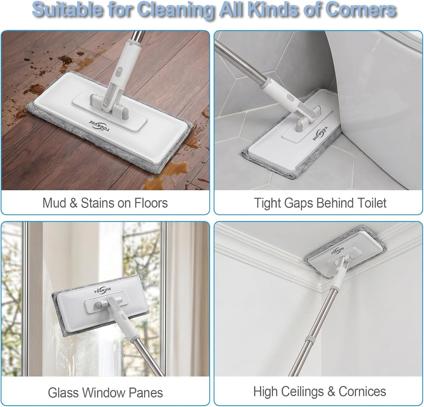 Hands Free Flat Mop One Click,Hands Free Multi Purpose Flat Mop, Snap Grip Mini Mops,360° Rotation Head,31'' Long Handle,Dry and Wet Use,Suitable for Whole House Cleaning,Tile and Hardwood(6 Cloths)