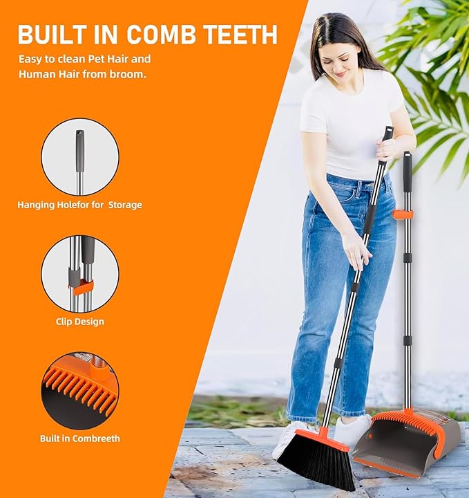 2-Pack is More economical，Upgraded Upright Broom and Dustpan Combo - Image 3