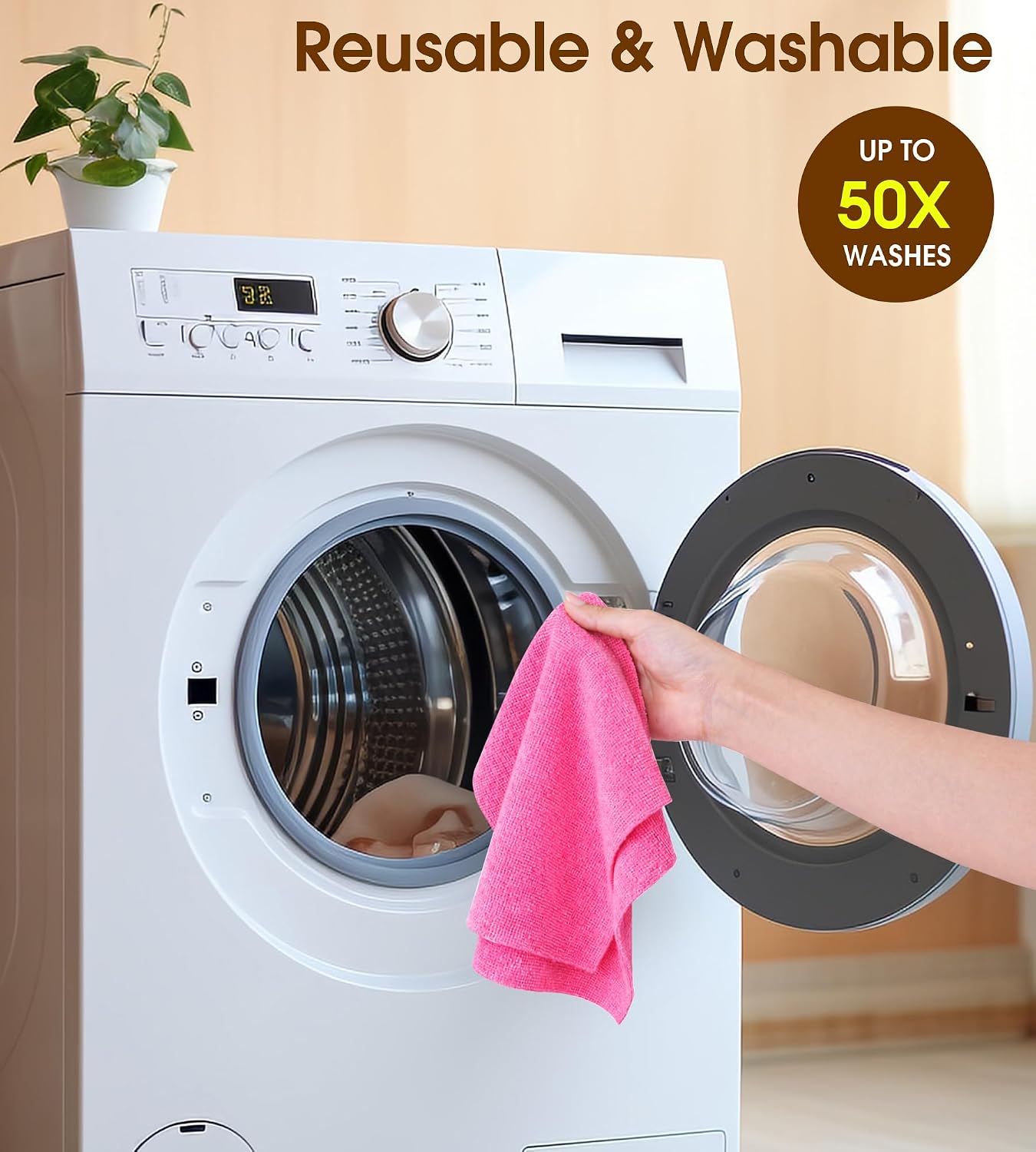 Microfiber Cleaning Cloth Roll, 100 Pack, 12 x 12 Inch Tear Away Reusable Paper Towels, Thick Cleaning Towels, Absorbent Lint Free Washable Rags for Kitchen, Car, Garage and Workshop - Hot Pink