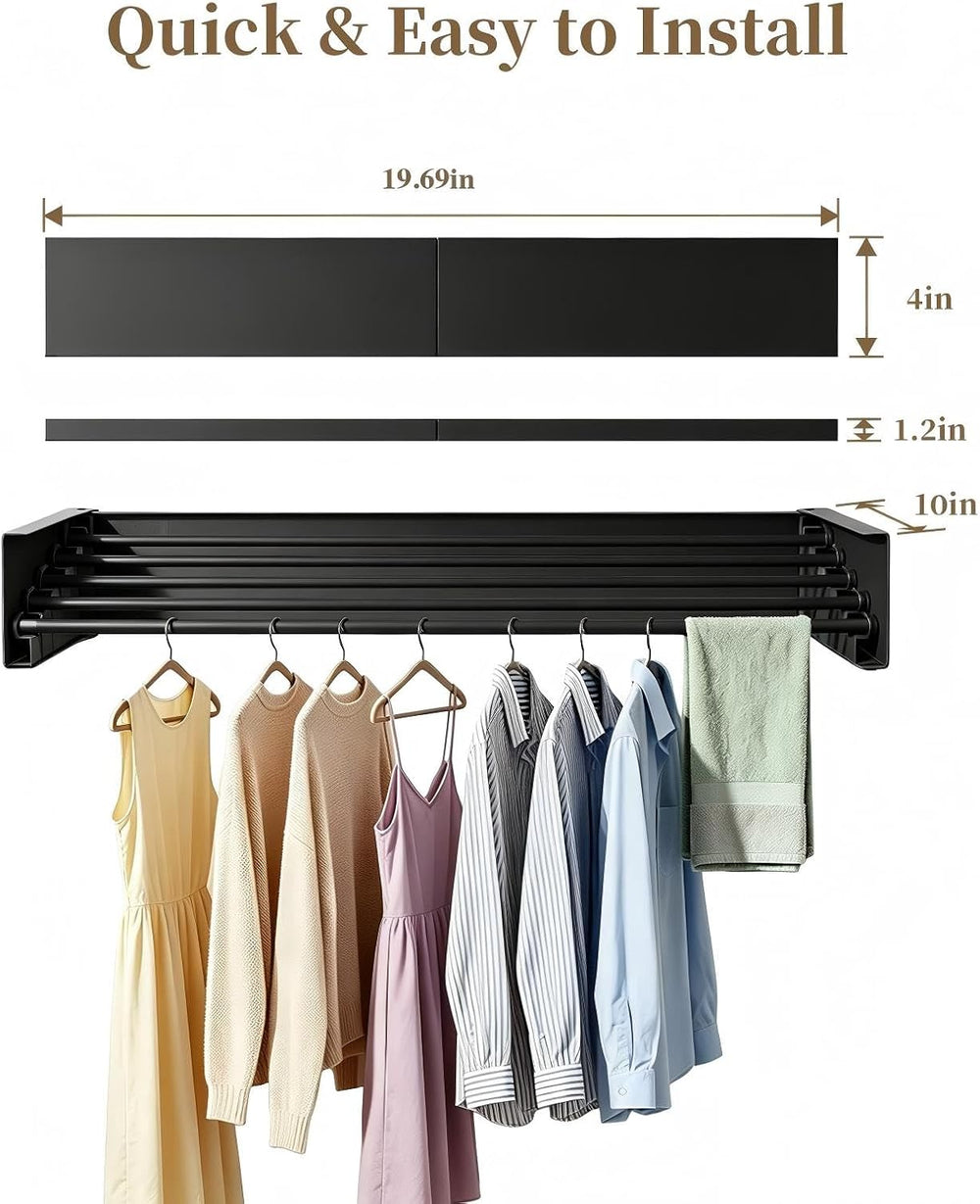Wall Mounted Foldable Clothes Drying Rack Carbon Steel 5 Rods, Space-Saving L...