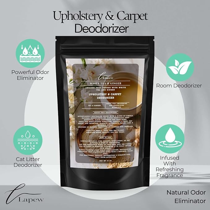 White Tea & Ginger Carpet Freshener Powder: Powerful Odor Eliminator - Image 4