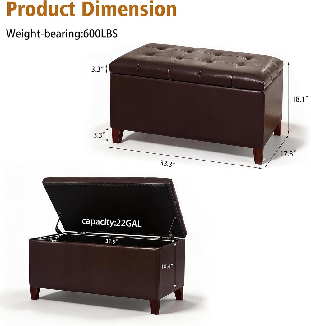 Joveco Storage Ottoman Bench, 33 Inches Faux Leather Rectangle Tufted Foot St...