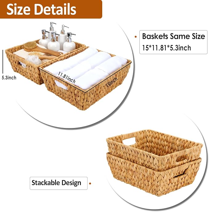 Water Hyacinth Wicker Baskets 2 Pack, Large Storage Basket - Image 2