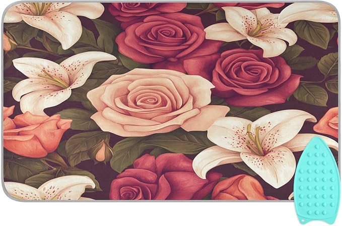 Roses and Lily Flowers Ironing Mat Thickened Ironing Blanket Travel Portable by QwThum
