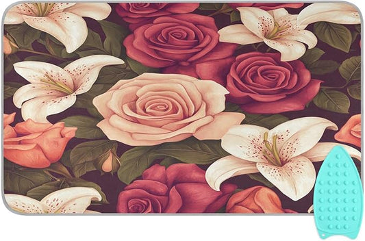 Roses and Lily Flowers Ironing Mat Thickened Ironing Blanket Travel Portable by QwThum