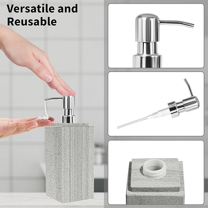 Marble Soap Dispenser for Bathroom, Amaauto Natural Marble Hand Liquid&Lotion - Image 2