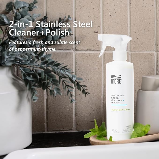 MORE - Stainless Steel Cleaner & Polish Spray + Microfiber Cloth - Stainless - Image 2