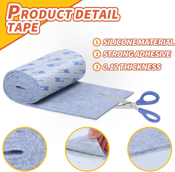 Felt Furniture Pads, Non Slip Self Adhesive Cuttable Felt Tape Gray Heavy Duty - Image 6