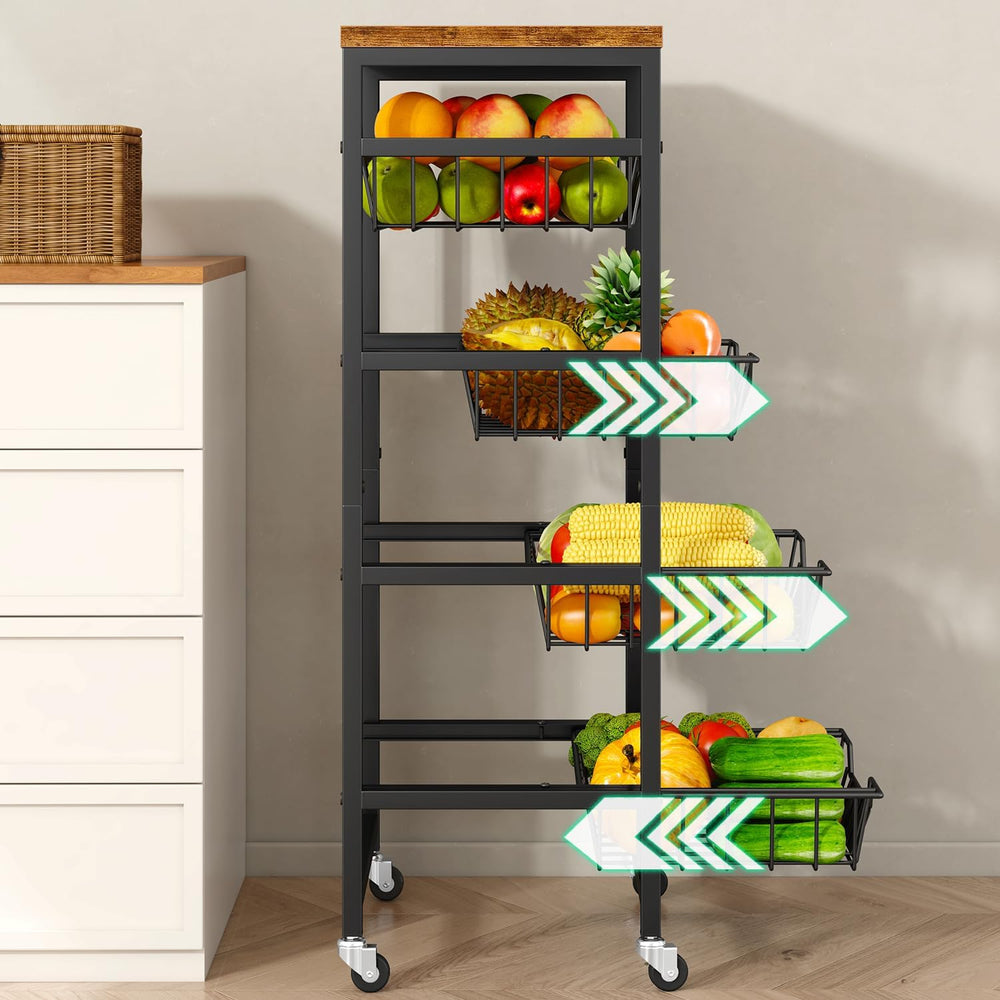 IBUYKE Metal Kitchen Storage Cart,Utility Cart with Drawers,Brown TLJ026H