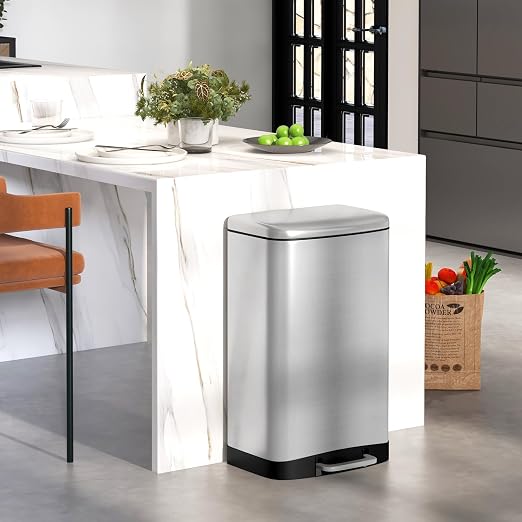 S AFSTAR 13.2 Gal Step Trash Can, 50 Liter Stainless Steel Pedal Trash Bin - Image 8