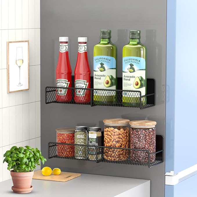 2 Pack Magnetic Spice Rack for Refrigerator, Rustproof Magnetic Shelf for Fridge by FITIMOR