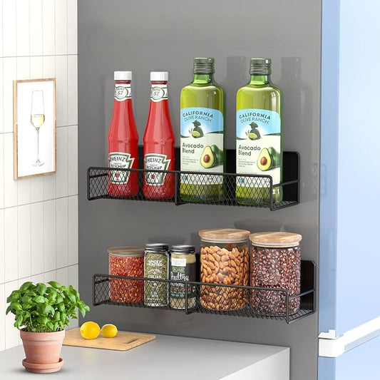 2 Pack Magnetic Spice Rack for Refrigerator, Rustproof Magnetic Shelf for Fridge by FITIMOR