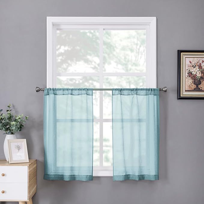 Tollpiz Short Sheer Tier Curtains Linen Textured Half Kitchen Curtain Sheers by Tollpiz