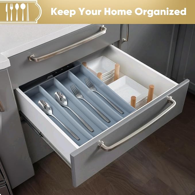 Silverware Organizer, 10 Inch Utensil Organizer Kitchen Drawer Organizer Bamboo - Image 5