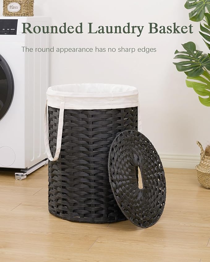 Laundry Hamper with Lid Laundry Basket with Lid 19.0 Gal Round Wicker Laundry - Image 2