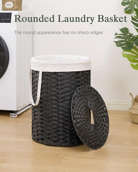 Laundry Hamper with Lid Laundry Basket with Lid 19.0 Gal Round Wicker Laundry - Image 2