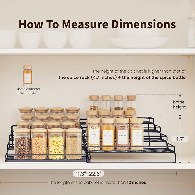 Spice Rack Organizer for Cabinet, 4 Tier Seasoning Organizer, Expandable Shelf - Image 2