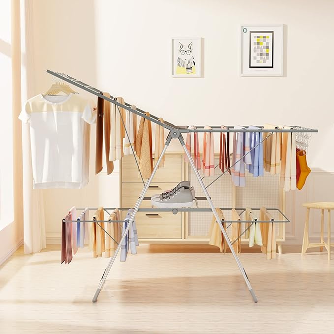 Bigzzia Clothes Drying Rack Foldable, 2-Level Large Laundry Drying Rack - Image 9