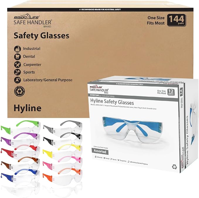 SAFE HANDLER Hyline Anti-Fog Color Safety Glasses Variety, Impact Resistant by BisonLife
