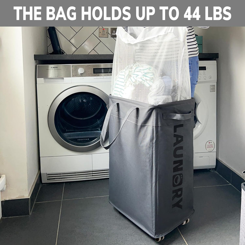 Goodpick 2-Pack Laundry Basket with Wheels & Wash Bag, Hamper for Dorm, 75L