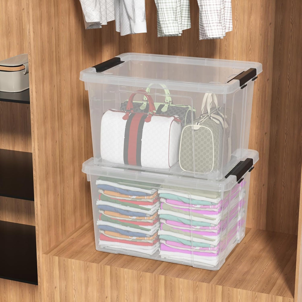 40 Quart Plastic Storage Bin with Lid, Clear Storage Tote Bin, Pack of 4