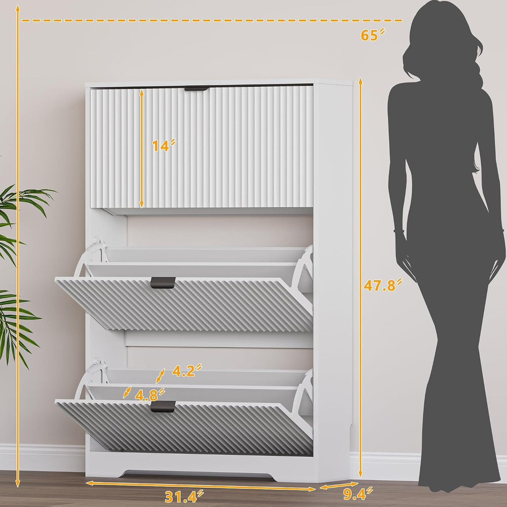 BORNOON Entryway Shoe Cabinet with 3 Flip Drawers, Narrow Shoe Organizer Cabi...