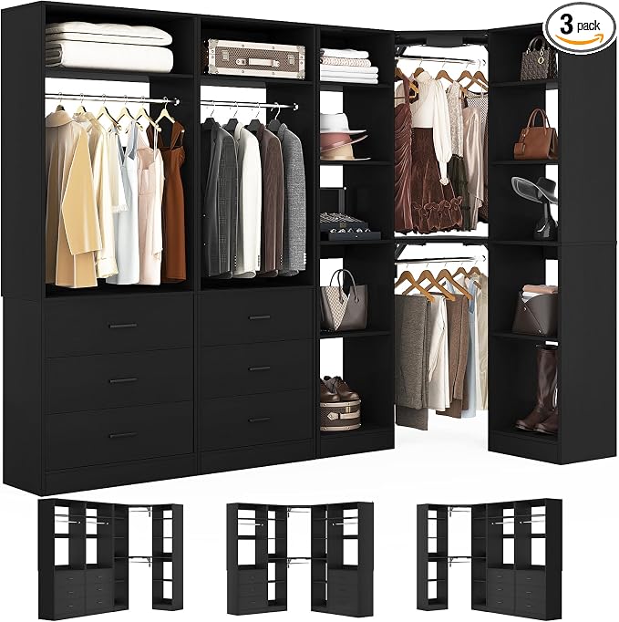 Corner Closet System with 6 Drawers, Closet Organizer System with 14 Shelves & by Besiost