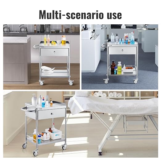 VEVOR Medical Cart, 2-Layer Stainless Steel Cart 220 lbs Weight Capacity - Image 6