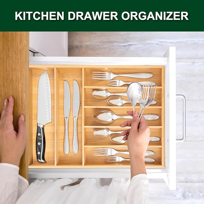 Bellsal Natural Utensil Organizer 12.5 Inch Silverware Organizer - Image 2